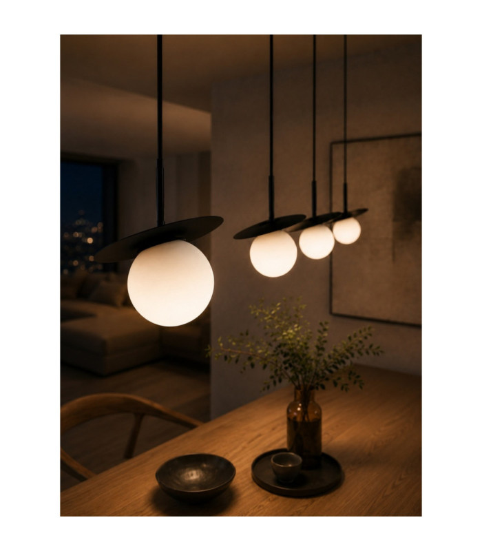 Aura Bar Pendant Ceiling Light Black White Glass Shade 4x E27-3