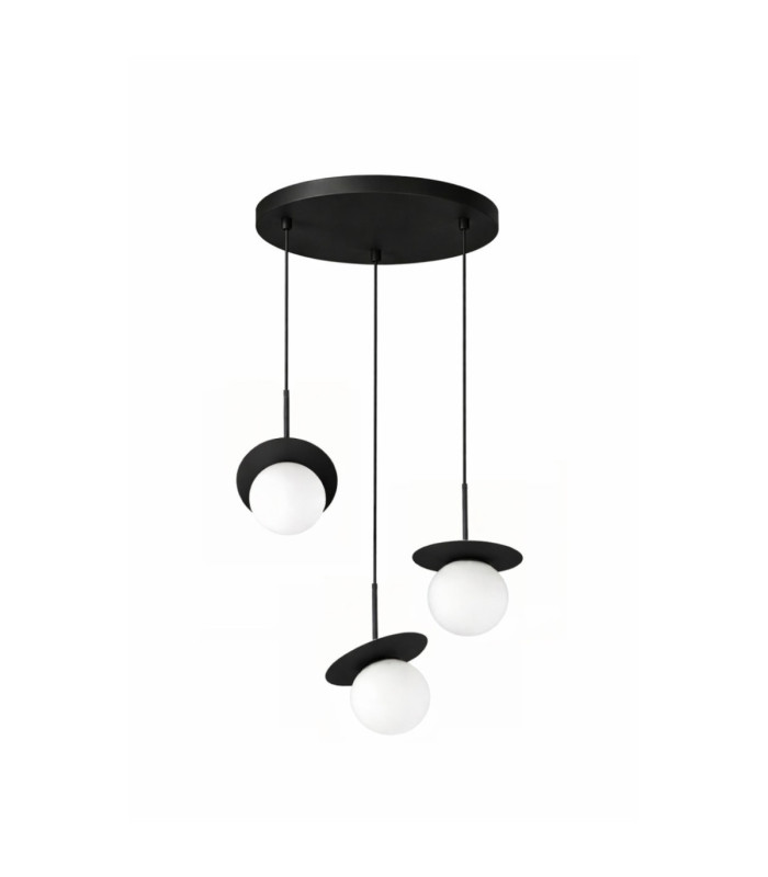 Aura Cluster Pendant Ceiling Light Black White Glass Shade 3x E27-1