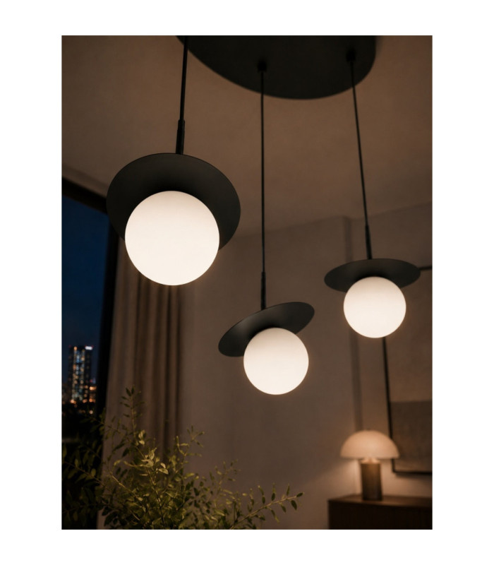 Aura Cluster Pendant Ceiling Light Black White Glass Shade 3x E27-3