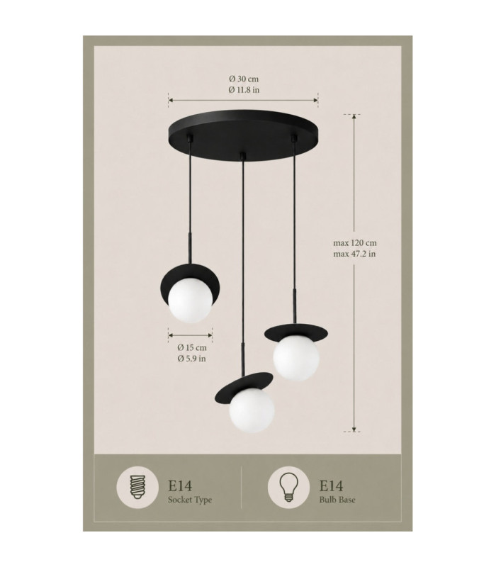 Aura Cluster Pendant Ceiling Light Black White Glass Shade 3x E27-4