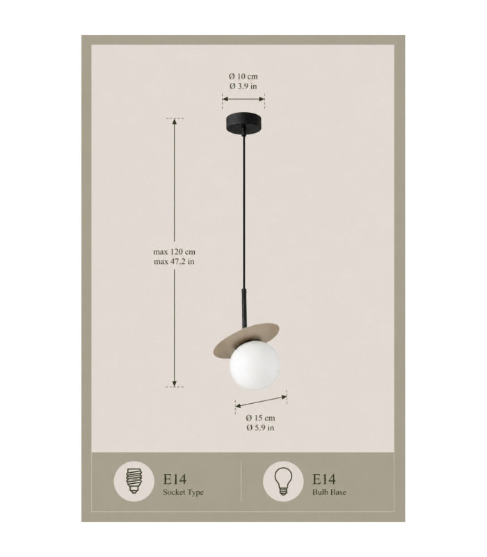 Aura Globe Pendant Ceiling Light Black Beige White Glass Shade 1x E27-4