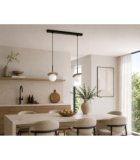 Aura Bar Pendant Ceiling Light Black Beige White Glass Shade 2x E27-2