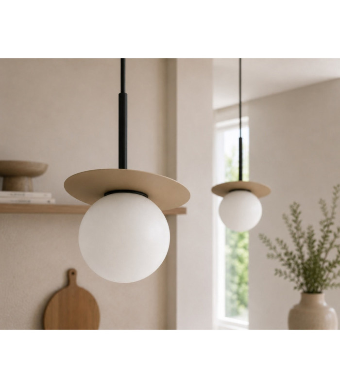 Aura Bar Pendant Ceiling Light Black Beige White Glass Shade 2x E27-3