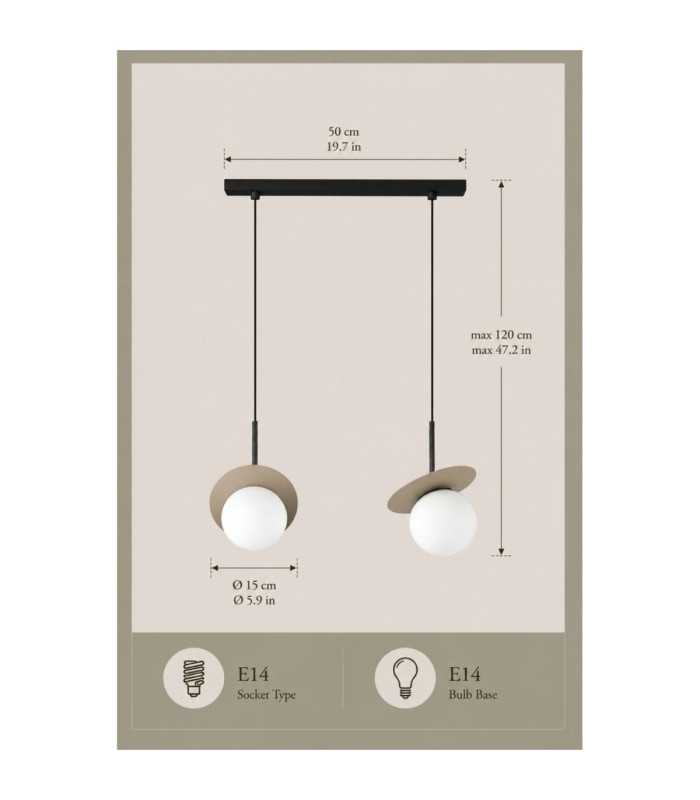 Aura Bar Pendant Ceiling Light Black Beige White Glass Shade 2x E27-4