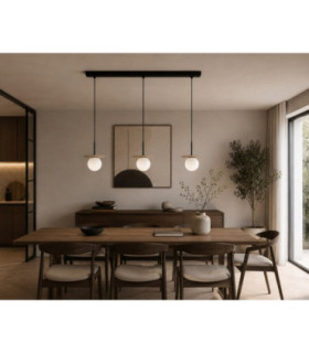 Aura Bar Pendant Ceiling Light Black Beige White Glass Shade 3x E27-2