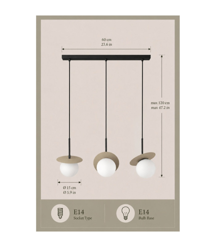 Aura Bar Pendant Ceiling Light Black Beige White Glass Shade 3x E27-4