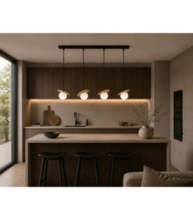 Aura Bar Pendant Ceiling Light Black Beige White Glass Shade 4x E27-2