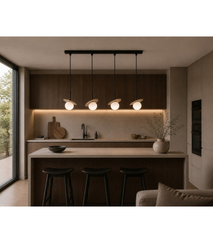 Aura Bar Pendant Ceiling Light Black Beige White Glass Shade 4x E27-2