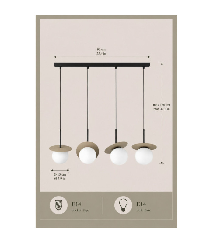 Aura Bar Pendant Ceiling Light Black Beige White Glass Shade 4x E27-4