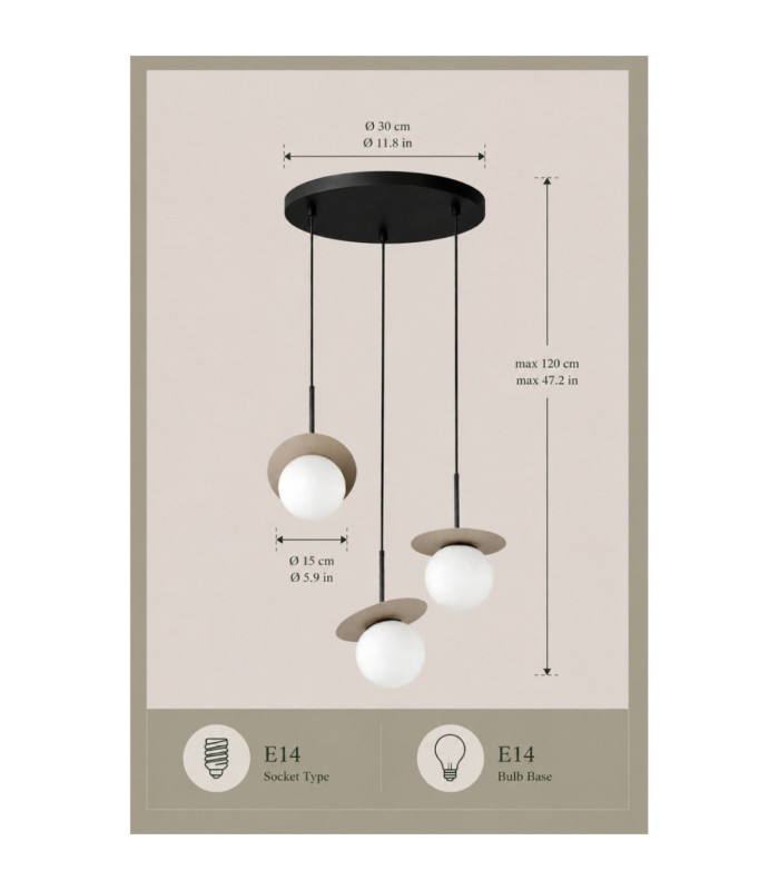 Aura Cluster Pendant Ceiling Light Black Beige White Glass Shade 3x E27-4