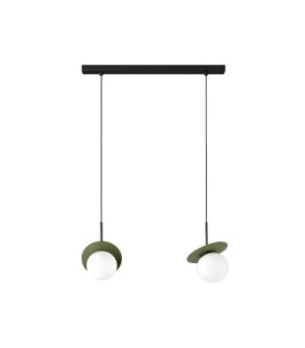 Aura Bar Pendant Ceiling Light Black Green White Glass Shade 2x E27-1