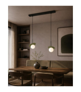 Aura Bar Pendant Ceiling Light Black Green White Glass Shade 2x E27-2