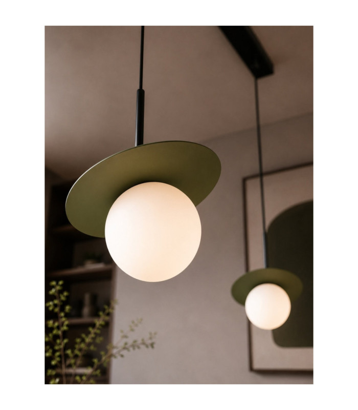 Aura Bar Pendant Ceiling Light Black Green White Glass Shade 2x E27-3