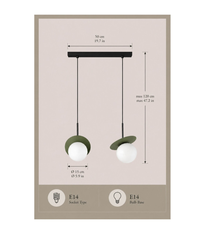 Aura Bar Pendant Ceiling Light Black Green White Glass Shade 2x E27-4