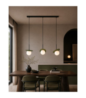 Aura Bar Pendant Ceiling Light Black Green White Glass Shade 3x E27-2
