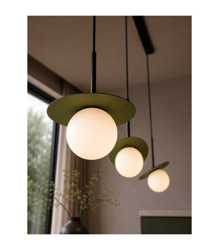 Aura Bar Pendant Ceiling Light Black Green White Glass Shade 3x E27-3