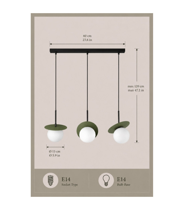Aura Bar Pendant Ceiling Light Black Green White Glass Shade 3x E27-4