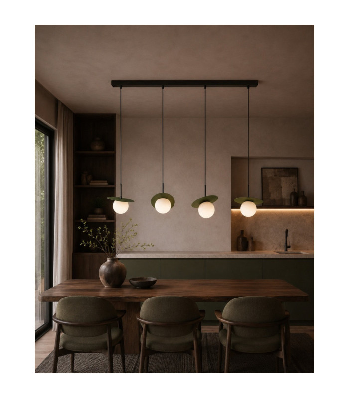 Aura Bar Pendant Ceiling Light Black Green White Glass Shade 4x E27-2