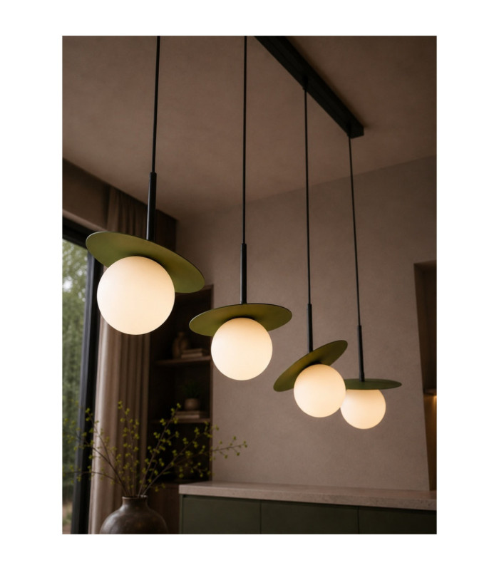 Aura Bar Pendant Ceiling Light Black Green White Glass Shade 4x E27-3