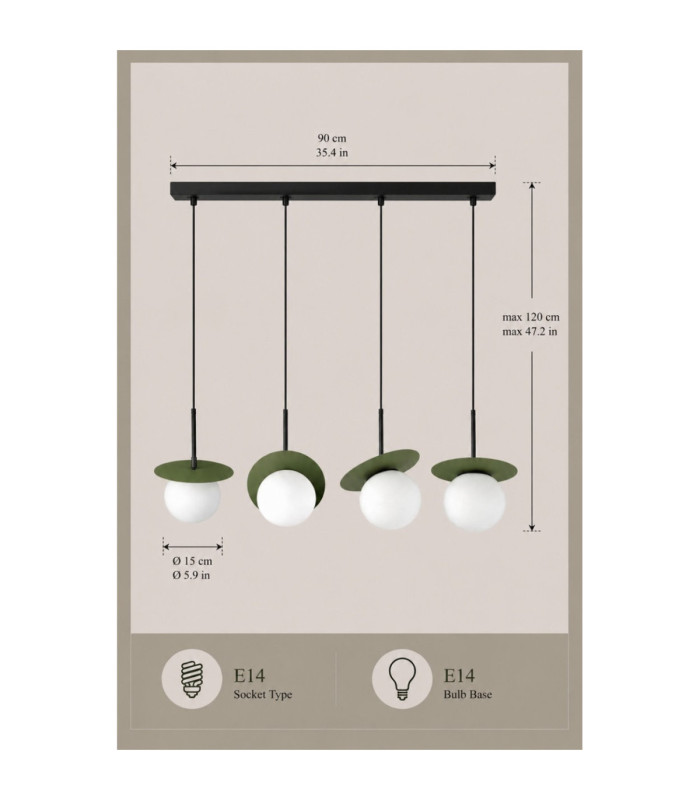 Aura Bar Pendant Ceiling Light Black Green White Glass Shade 4x E27-4