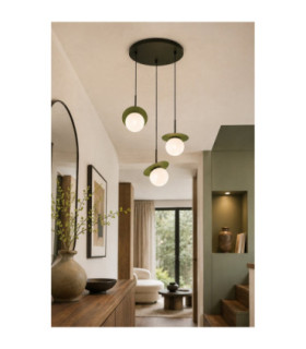 Aura Cluster Pendant Ceiling Light Black Green White Glass Shade 3x E27-2