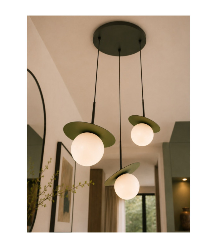 Aura Cluster Pendant Ceiling Light Black Green White Glass Shade 3x E27-3