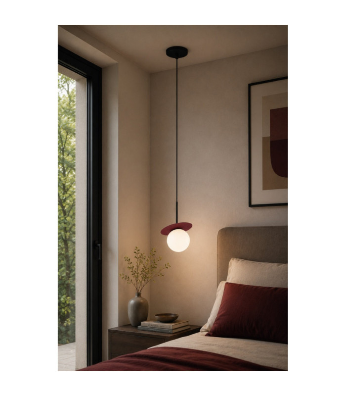 Aura Globe Pendant Ceiling Light Black Burgundy White Glass Shade 1x E27-2
