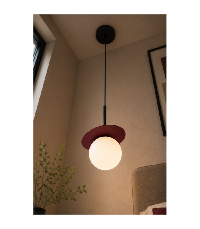 Aura Globe Pendant Ceiling Light Black Burgundy White Glass Shade 1x E27-3