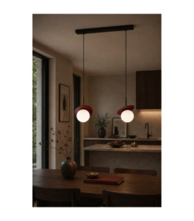 Aura Bar Pendant Ceiling Light Black Burgundy White Glass Shade 2x E27-2