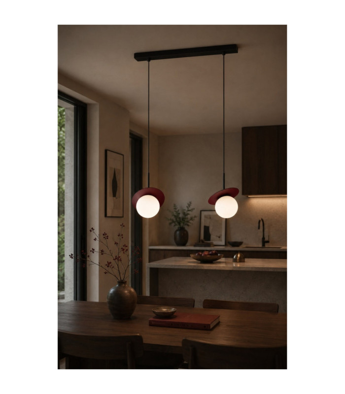 Aura Bar Pendant Ceiling Light Black Burgundy White Glass Shade 2x E27-2