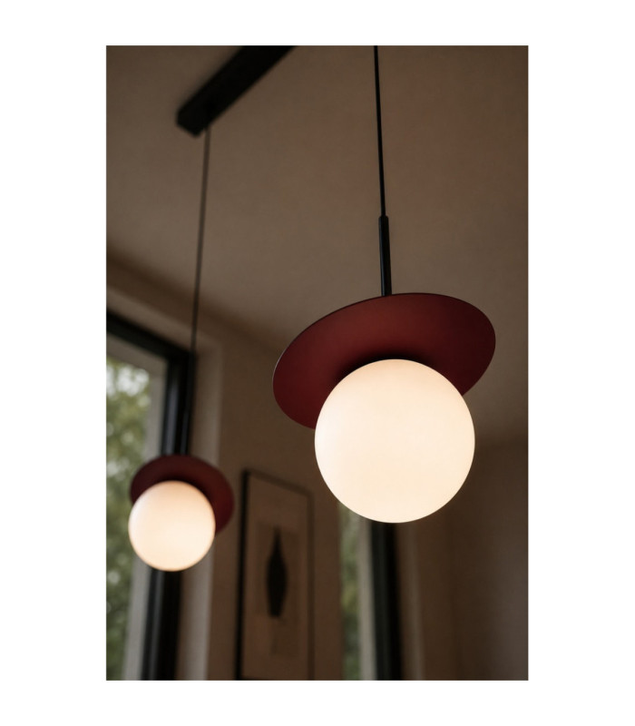 Aura Bar Pendant Ceiling Light Black Burgundy White Glass Shade 2x E27-3