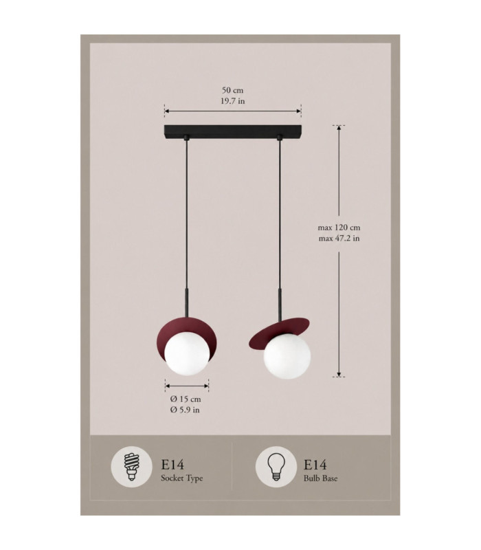 Aura Bar Pendant Ceiling Light Black Burgundy White Glass Shade 2x E27-4