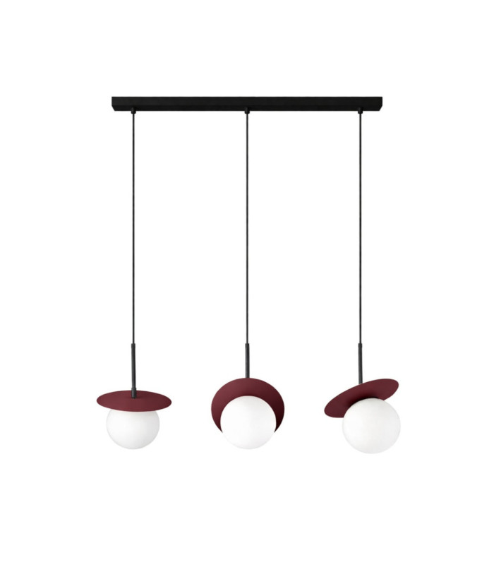 Aura Bar Pendant Ceiling Light Black Burgundy White Glass Shade 3x E27-1