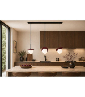 Aura Bar Pendant Ceiling Light Black Burgundy White Glass Shade 3x E27-2