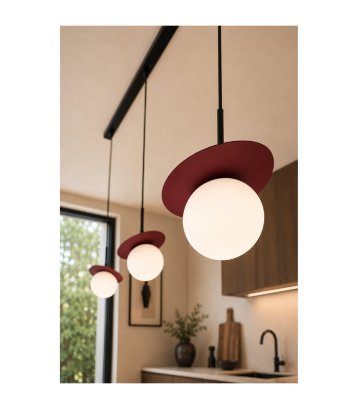 Aura Bar Pendant Ceiling Light Black Burgundy White Glass Shade 3x E27-3