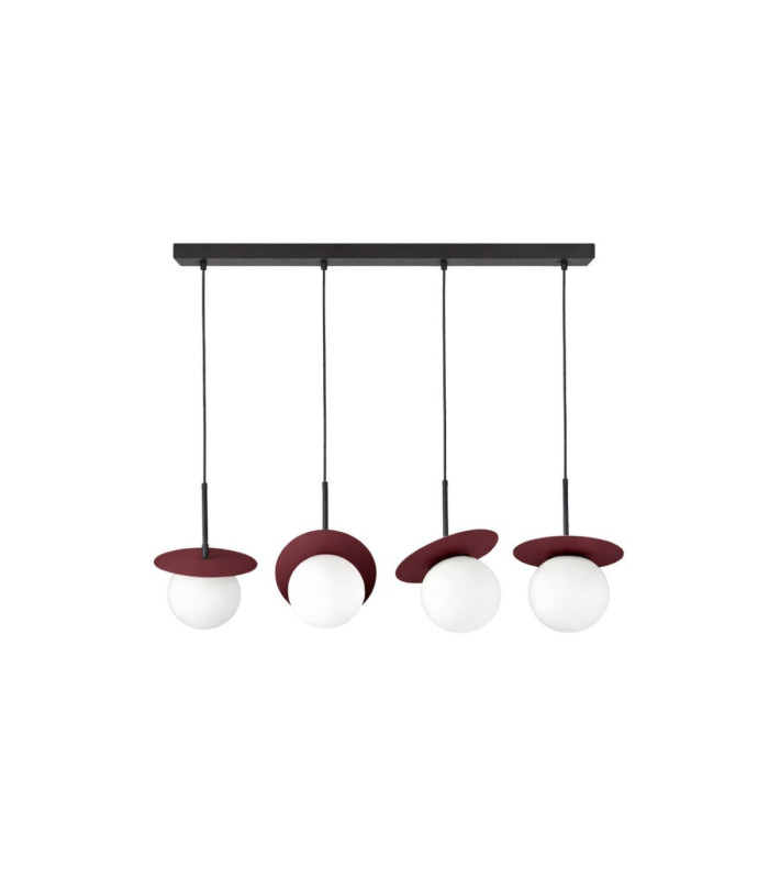Aura Bar Pendant Ceiling Light Black Burgundy White Glass Shade 4x E27-1