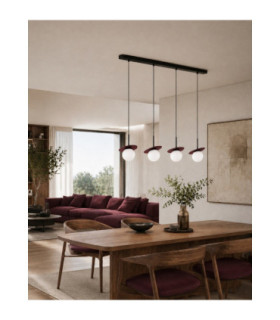 Aura Bar Pendant Ceiling Light Black Burgundy White Glass Shade 4x E27-2