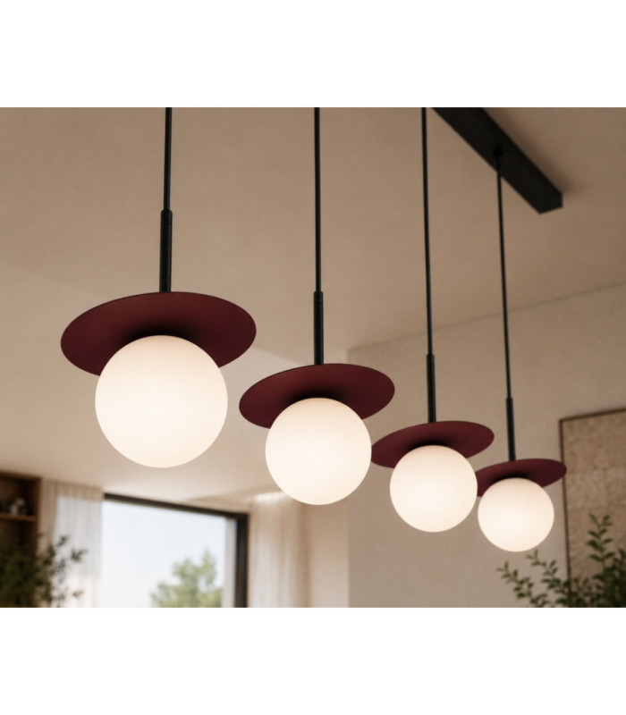 Aura Bar Pendant Ceiling Light Black Burgundy White Glass Shade 4x E27-3