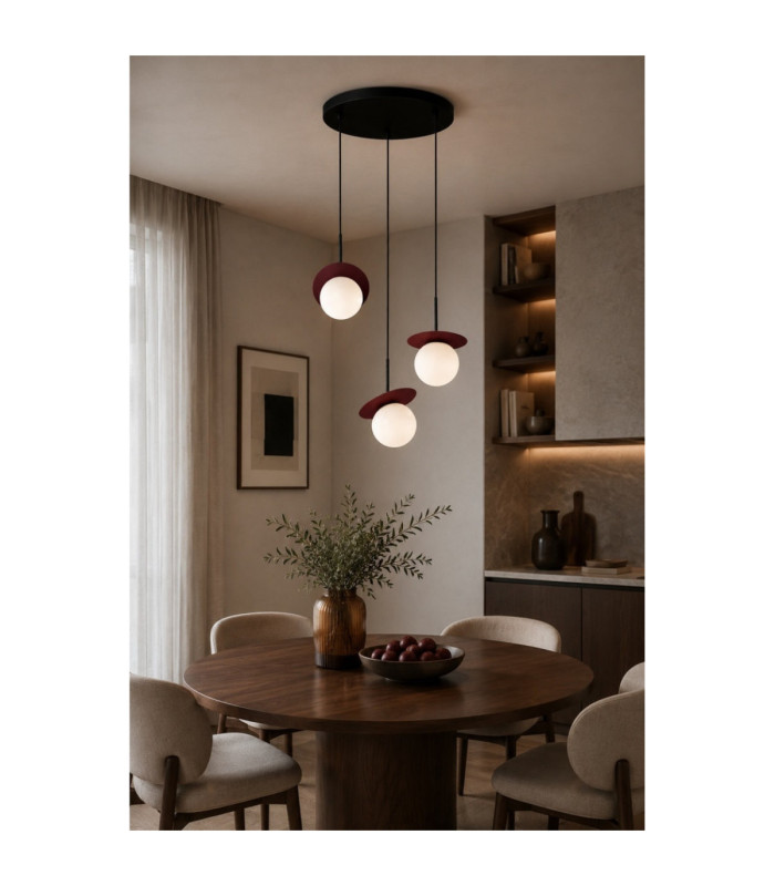 Aura Cluster Pendant Ceiling Light Black Burgundy White Glass Shade 3x E27-2