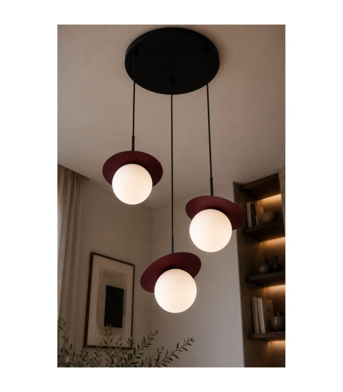 Aura Cluster Pendant Ceiling Light Black Burgundy White Glass Shade 3x E27-3