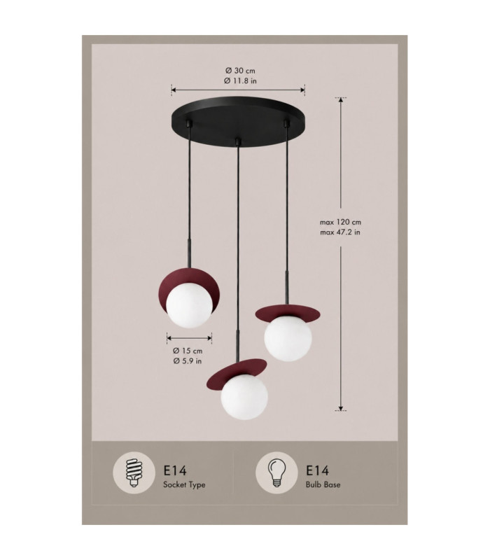 Aura Cluster Pendant Ceiling Light Black Burgundy White Glass Shade 3x E27-4