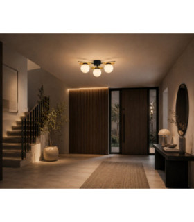 Luma Globe Ceiling Light Black Gold White Glass Shade 3x E27-2