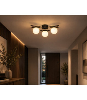 Luma Globe Ceiling Light Black White Glass Shade 3x E27-2