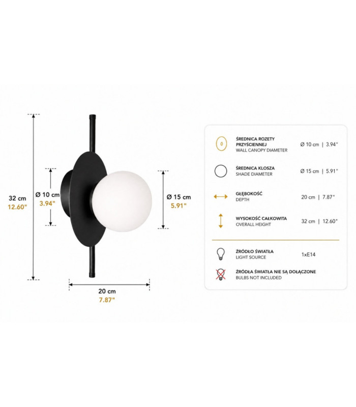 Luma Globe Wall Lights Black White Glass Shade 1x E27-4