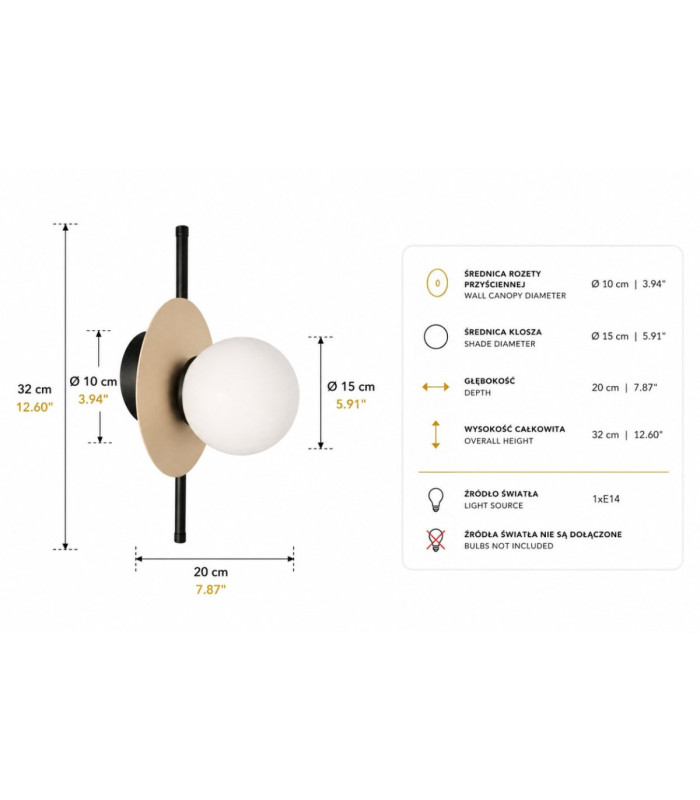 Luma Globe Wall Lights Black Beige White Glass Shade 1x E27-4
