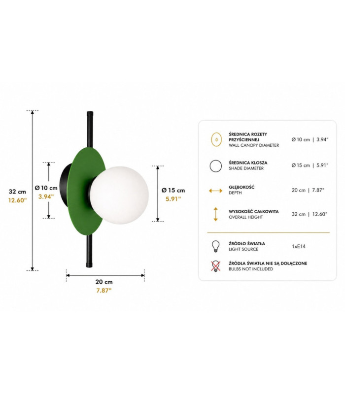 Luma Globe Wall Lights Black Green White Glass Shade 1x E27-4
