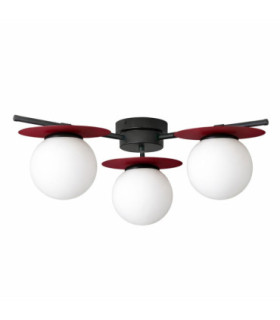 Luma Globe Ceiling Light Black Burgundy White Glass Shade 3x E27-1