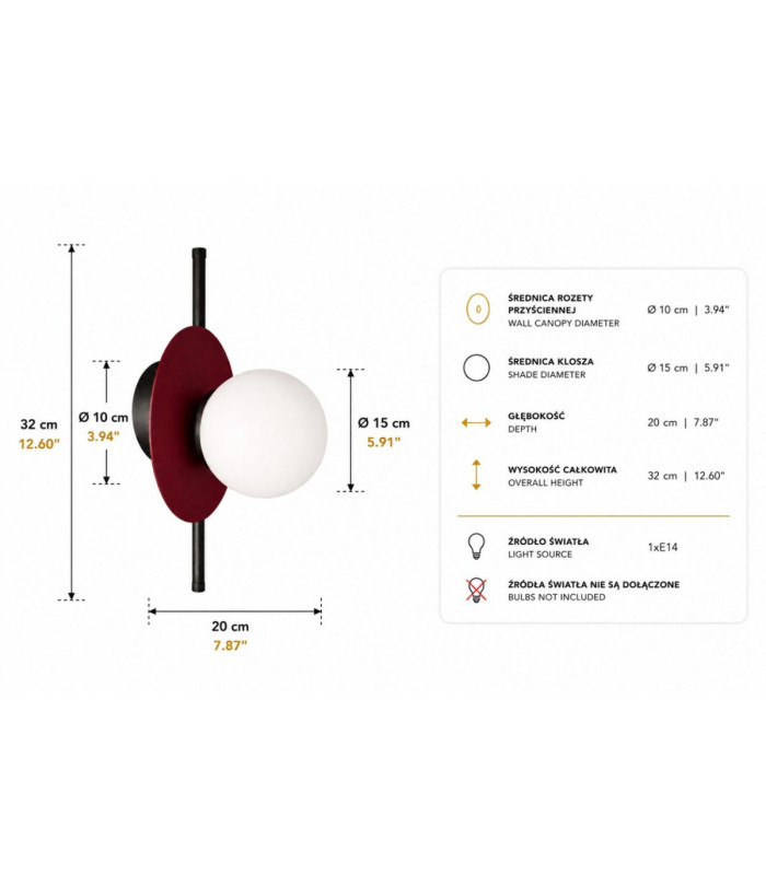 Luma Globe Wall Lights Black Burgundy White Glass Shade 1x E27-4
