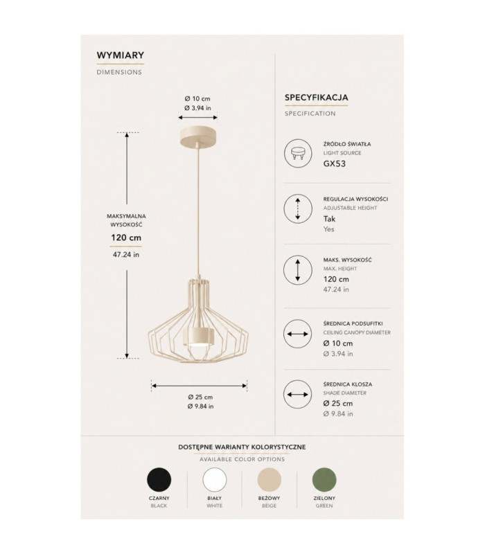 Axia Wire Frame Pendant Ceiling Light Beige 1x GX53-4