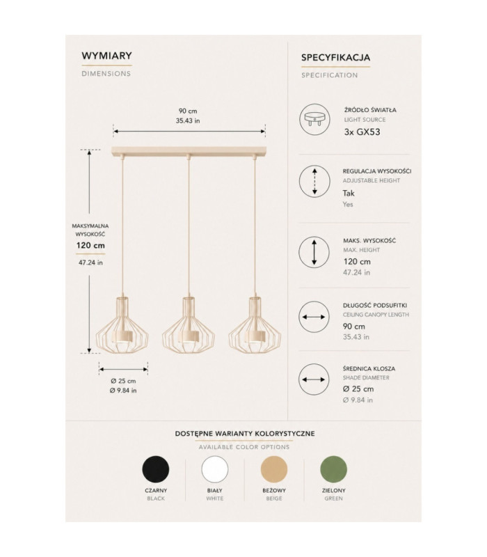 Axia Bar Pendant Ceiling Light Beige 3x GX53-4